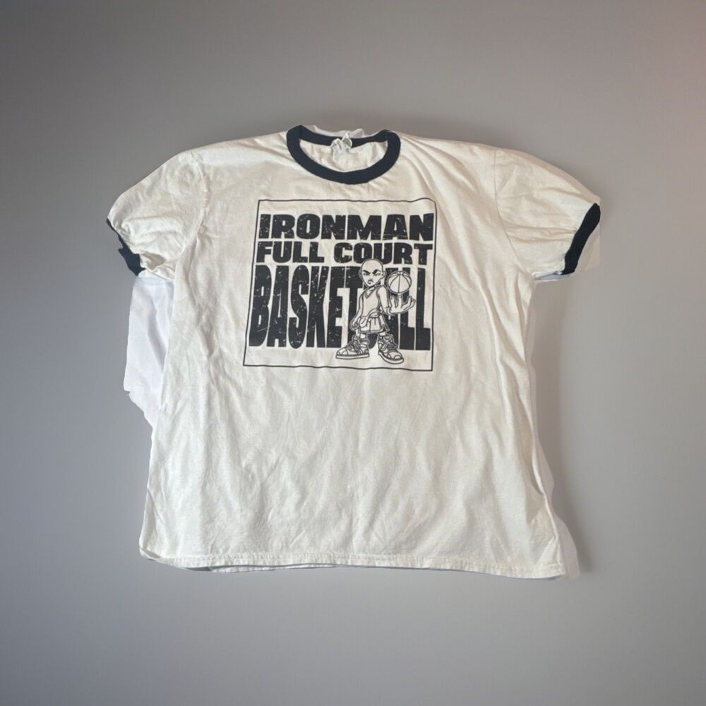 Anvil Ironman Full Court Basketball Champs Graphic Ringer T-Shirt XL White Black